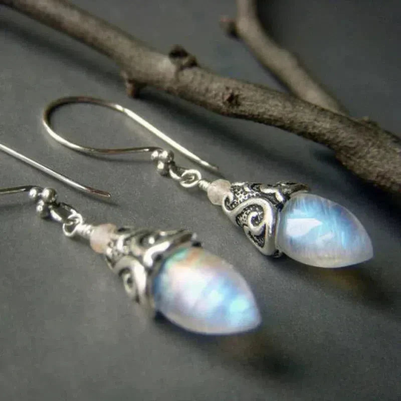 Vintage Moon Crystal Earrings in Silver