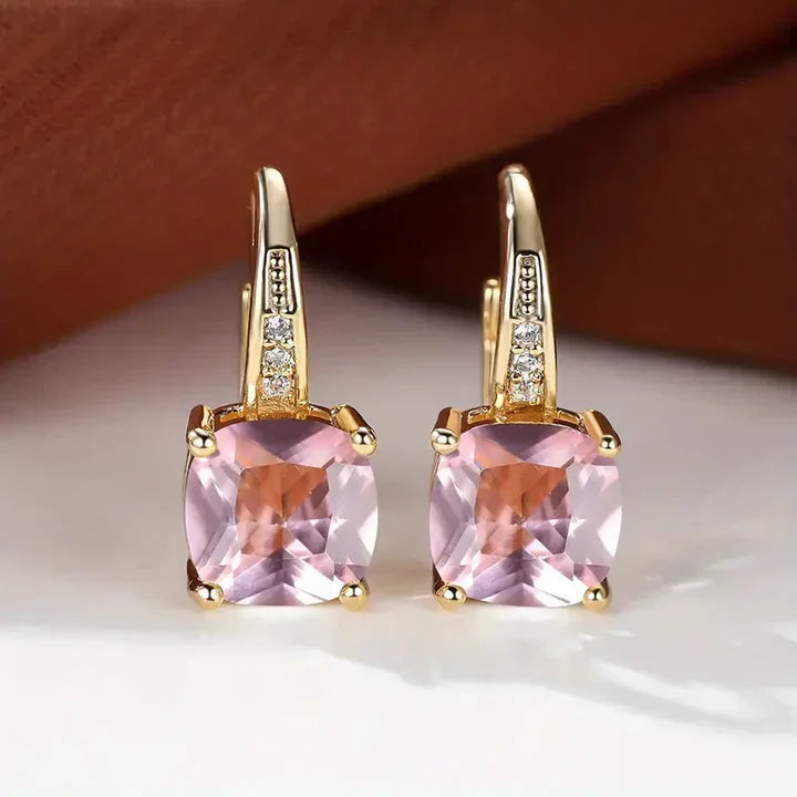 Mystic Gemstone Stone Hoop Gold Earrings
